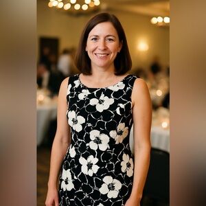 Petite Sophisticate Black and White Sheath Midi Dress (#26)